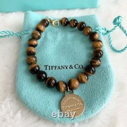 VERY RARE Return to Tiffany & Co. Round Charm 18k Yellow Gold Tiger Eye Bracelet