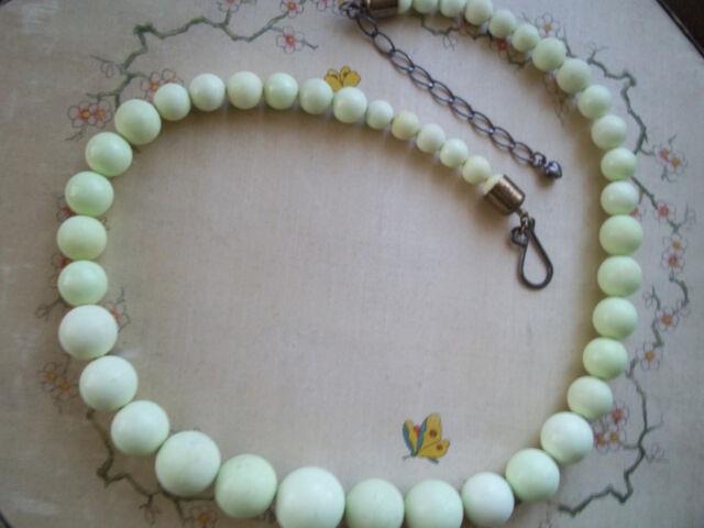 Vintage Chinese Necklace Rare Pale Green Bead Stone Celery 25 Sterling Jay King