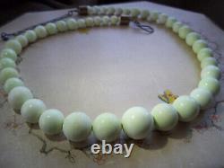 VINTAGE CHINESE NECKLACE rare pale green bead stone CELERY 25 sterling JAY KING