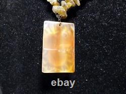 VTG Ice Cool Natural Jade withCloisonne/ Agate Bead 22 Necklace/Pedant Rare 3009