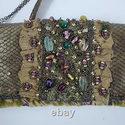 VTG Mary Frances Rare Shoulder Bag Purse Stone & Metal Beading Bronze Velvet
