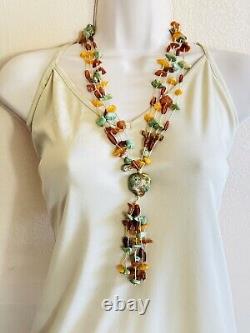 VTG Natural Turquoise Baltic Amber Beaded Necklace Genuine Collar Tassel Rare