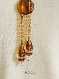 VTG Necklace Czech Glass Carved Beads Beaded Art Deco Collar Tassel Flapper Rare