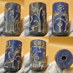 Very Rare Antiques Sassanian Old Lapis Lazuli Intaglio Stone Cylinder Seal Bead