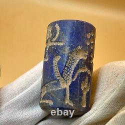 Very Rare Antiques Sassanian Old Lapis Lazuli Intaglio Stone Cylinder Seal Bead