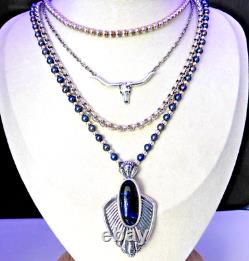 Very Rare Carolyn Pollack Blue Gray Pearl and Kyanite Pendant Necklace 18-22