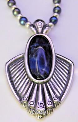 Very Rare Carolyn Pollack Blue Gray Pearl and Kyanite Pendant Necklace 18-22