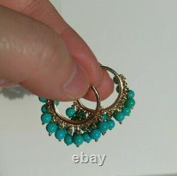Very Rare Le Vian 14K Honey Gold Turquoise Beads Hoop Earrings Huge, Stylish