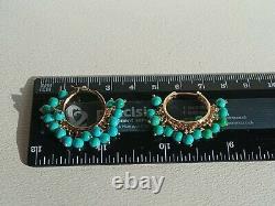 Very Rare Le Vian 14K Honey Gold Turquoise Beads Hoop Earrings Huge, Stylish