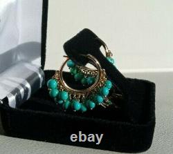 Very Rare Le Vian 14K Honey Gold Turquoise Beads Hoop Ring Huge and Pretty