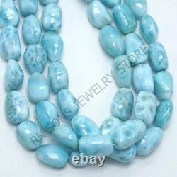 Very Rare Natural Larimar Smooth Nugget Shape Gemstone Beads AAA+ Blue Larimar