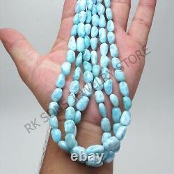 Very Rare Natural Larimar Smooth Nugget Shape Gemstone Beads AAA+ Blue Larimar