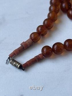 Very Rare Soviet Amber Beads with Natural Coral, 33 inches