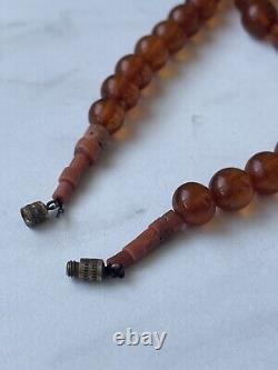 Very Rare Soviet Amber Beads with Natural Coral, 33 inches