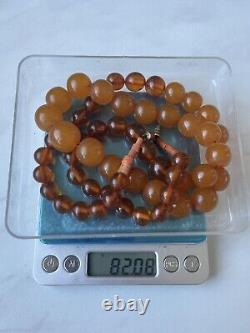 Very Rare Soviet Amber Beads with Natural Coral, 33 inches