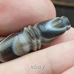 Very rare Antique Tibetan Gray Agate Carving Bead