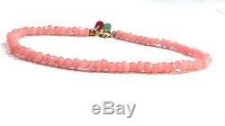 Very rare authentic knotted pink opal gemstone bracelet solid 18k gold 3mm 7