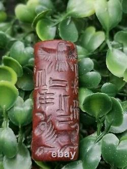 Very rare neateastern jusper stone amyzing carved cylinderseal bead
