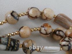 Vintage 12K GF Rare Tiger Coral Inlaid Beads Stone Fish SYMBOL Pendant Necklace