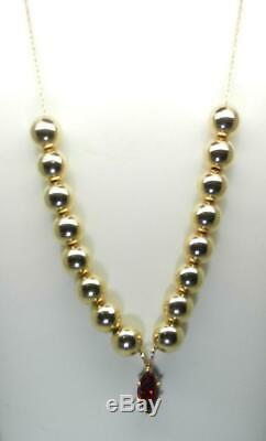 Vintage 14k Yellow Gold Bead & Garnet Pendant Necklace 19.5 Rare Lb3078