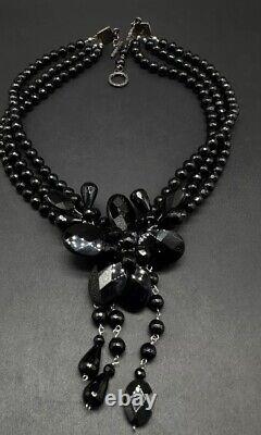 Vintage 925 Soms Beautiful Black Faceted Gemstone Necklace 17 Rare