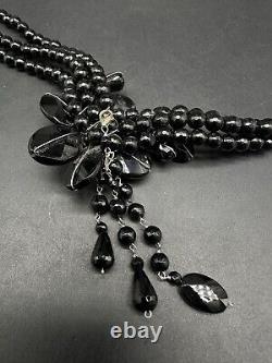 Vintage 925 Soms Beautiful Black Faceted Gemstone Necklace 17 Rare