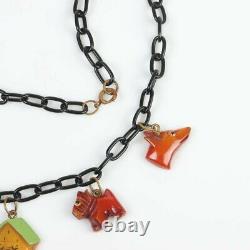 Vintage Bakelite and celluloid dog themed charm necklace 19 1/2 RARE