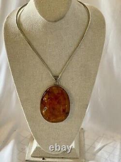 Vintage Baltic Amber Pendant Choker Modernist Mid Century Rare