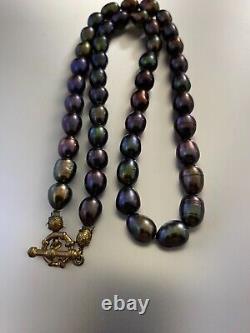 Vintage Beautiful Rare Tahitian Black Peacock Cultured Pearl Necklace 17