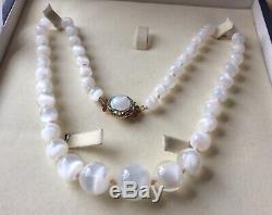 Vintage Beautiful Rare White Cat's Eye Gemstone Round Moonstone Beads Necklace