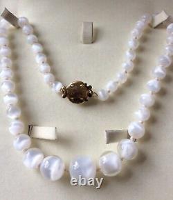 Vintage Beautiful Rare White Cat's Eye Gemstone Round Moonstone Beads Necklace
