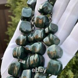 Vintage Bloodstone Necklace Graduated Heavy Chunky Gemstone Sterling Silver Rare
