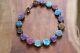 Vintage Carved Stone Roses Purple Green Pink Blue Brown Beads Necklace Rare