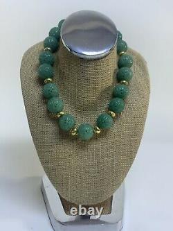 Vintage Estate 18k Yellow Gold Large Hand Craft Jade Ball Necklace Rare