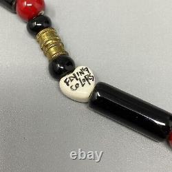Vintage Flying Colors Necklace Red Bow Black Ceramic Hand Painted Rare 1980s 19