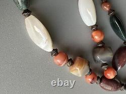Vintage Genuine Stone Beads Necklace Large Beads, Long 26in. Beads 1,25in