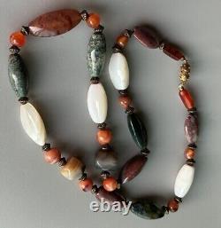 Vintage Genuine Stone Beads Necklace Large Beads, Long 26in. Beads 1,25in