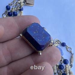 Vintage Hattie Carnegie 4 Strand Necklace 20 Rare Gold Tone Blue Beads