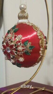 Vintage June Zimonick Beaded Ornament Swarovski Stones rare red King's Ransom