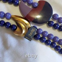 Vintage Kunio Matsumoto Trifari Beaded Purple Art Deco Necklace Rare Signed NWT