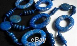 Vintage Lapis Lazuli Natural Stone Necklace Rare LG 1.5 Carved Rings Coins 32L