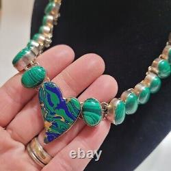 Vintage Malachite Beads Heart Pendant Necklace Rare Green