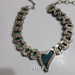 Vintage Malachite Beads Heart Pendant Necklace Rare Green