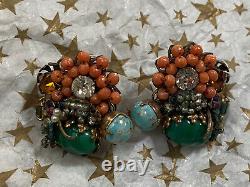 Vintage Miriam Haskell Clip On Earrings Multi Stone- Super Rare! Very Early