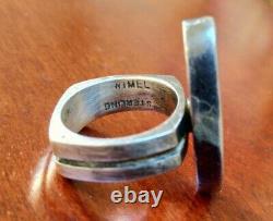 Vintage Modernist Brutalist Sterling Silver & Unusual Rare Stone Heavy Huge Ring