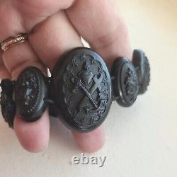 Vintage Mourning Jewelry Bracelet Black Victorian Vulcanite Memento Mori Rare