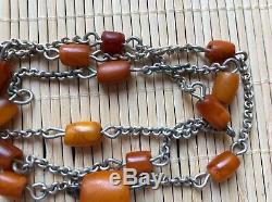 Vintage Natural Baltic Amber Silver Rare OLD Antique Beads Necklace jewelry gem