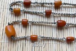 Vintage Natural Baltic Amber Silver Rare OLD Antique Beads Necklace jewelry gem