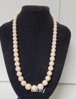 Vintage Rare 44.5cm Angel Skin Coral 3-11mm Bead Necklace Sterling Silver Clasp