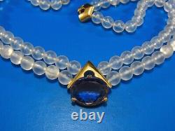 Vintage Rare Aldo Cipullo Crown Trifari Gold Plated Purple Glass Bead Necklace